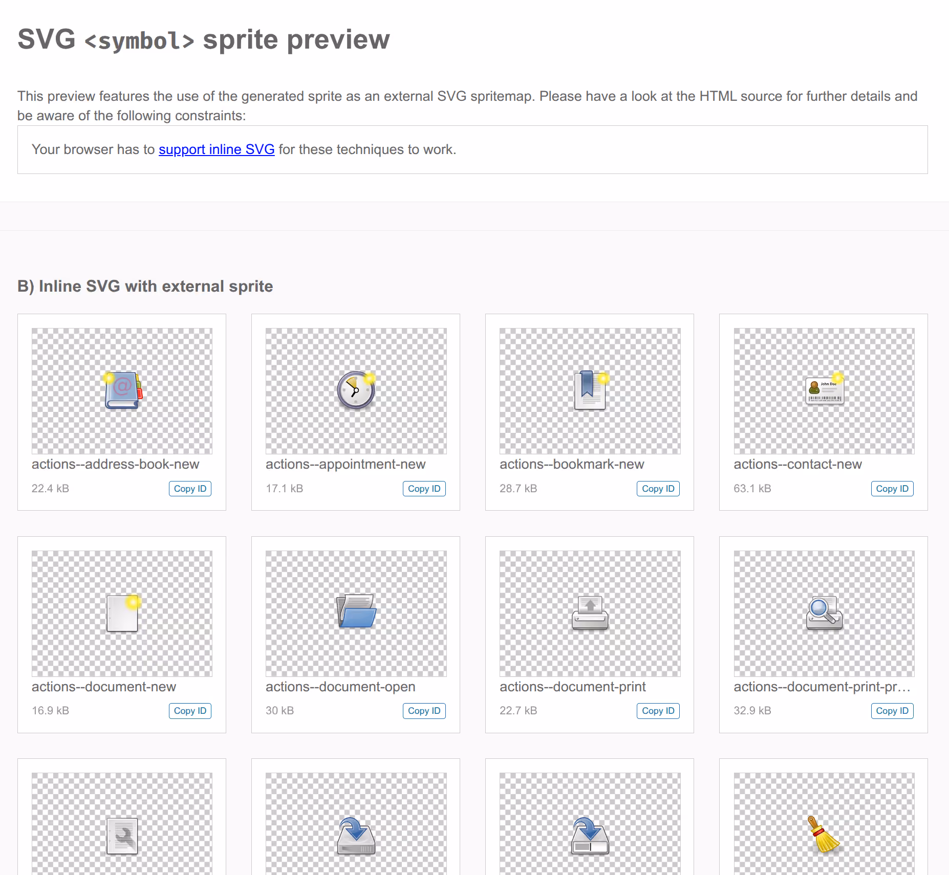 Screenshot — generated sprite.svg + HTML preview