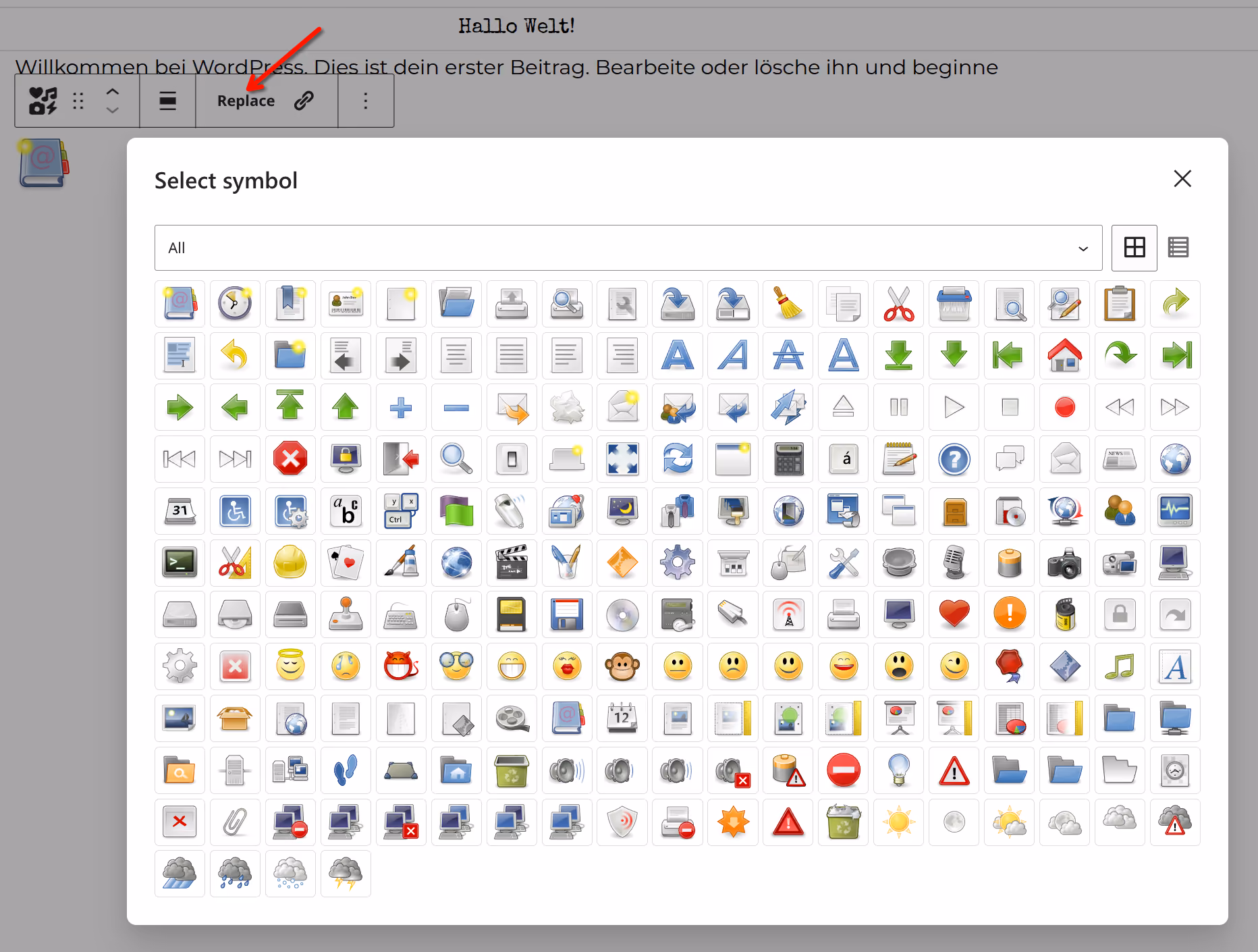 SVG Icon block in the editor with a selected icon and settings